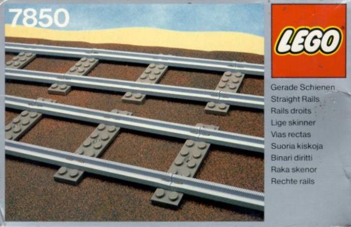 Lego 7850 4.5v 8 straight rails grey